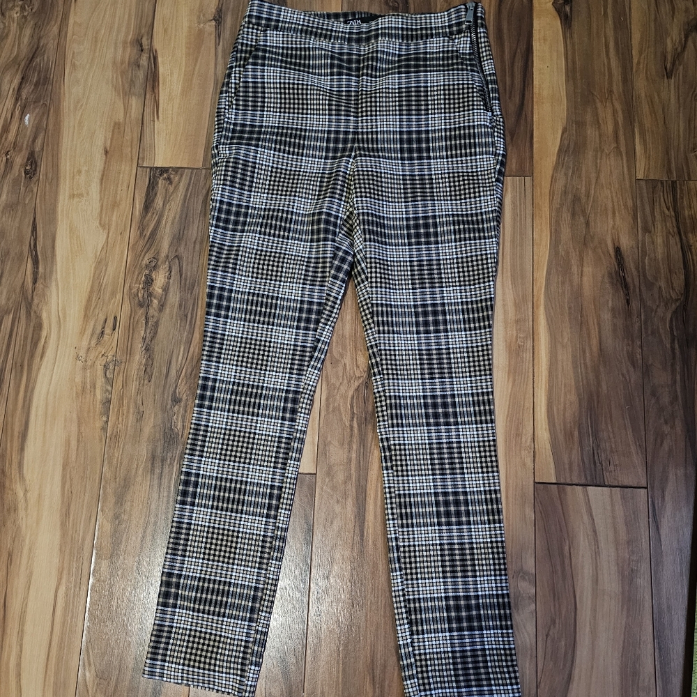 Zara Plaid Pants Black Beige White - Xsmall